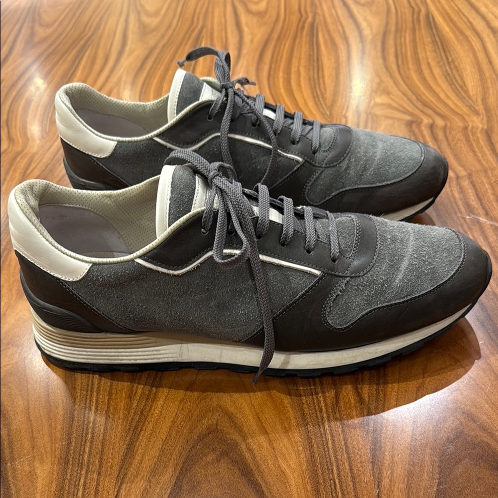 Brunello Cucinelli Gray and Brown Sneakers with Classic Elegance